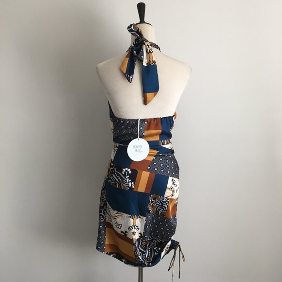 NWT POLLY PRINCESS Multicolor Patchwork Criss Cross Halter Neck JENNA Mini Dress - Picture 10 of 10
